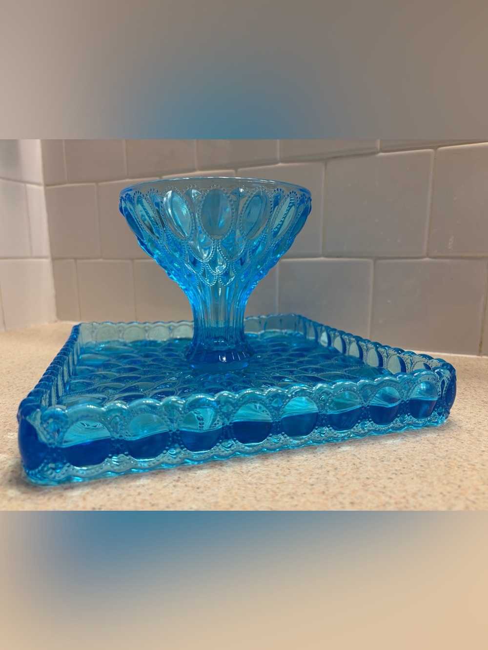 Vintage Fenton Blue Glass Compote & Tray
Set - Picture 9 of 13